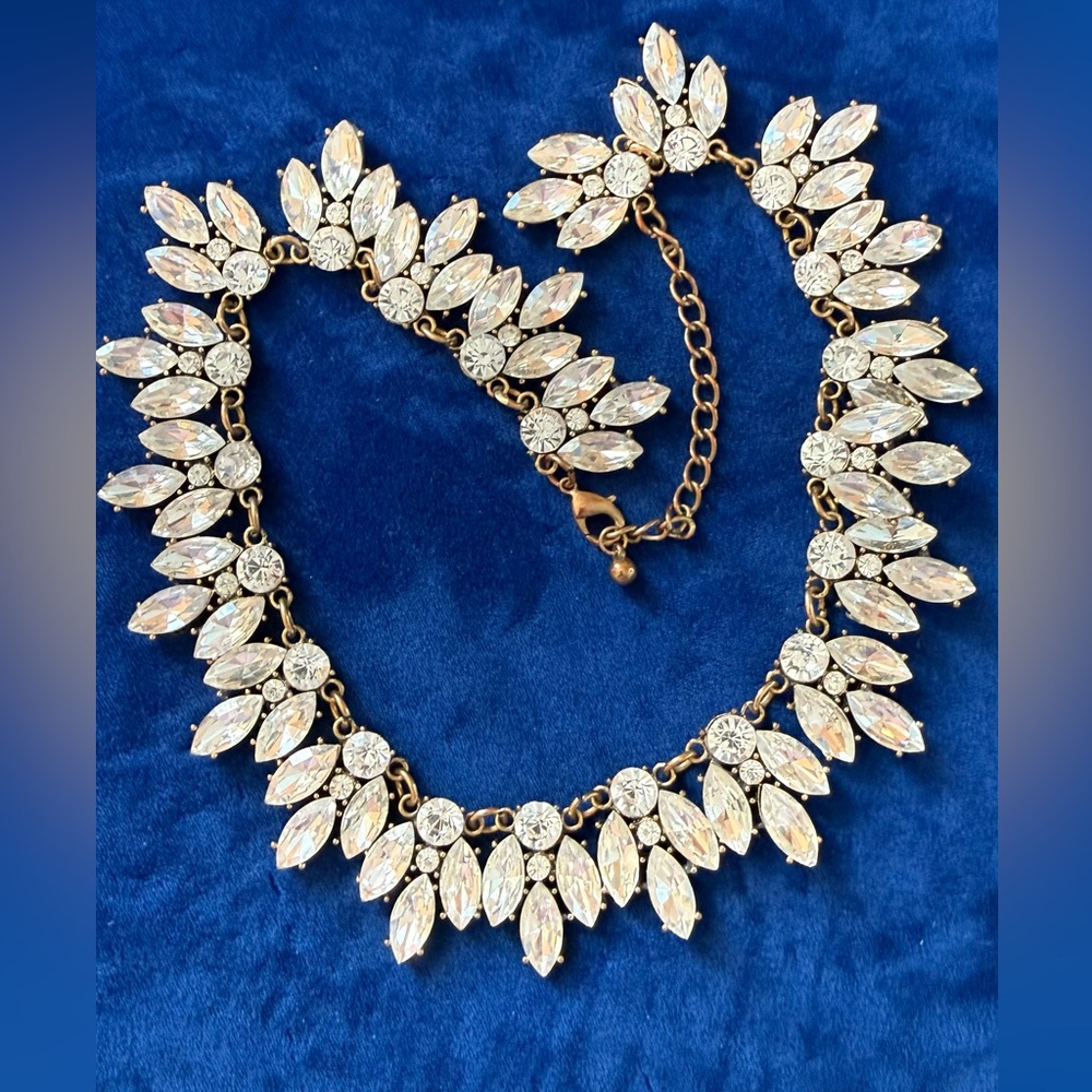 Crystal Bronze Reversable Marquise Statement Necklace - Clear